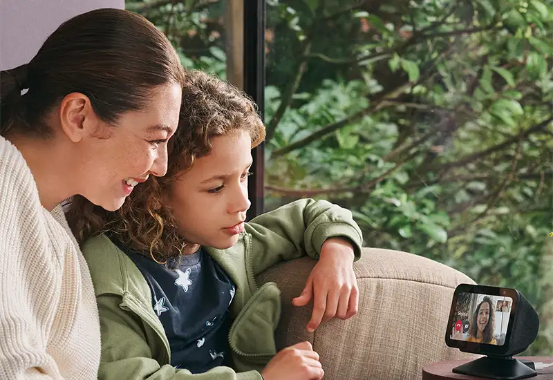 A family having a video call on the Echo Show 5.