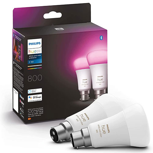 Philips Hue B22 Colour Smart Bulb 800 Lumen 2-pack