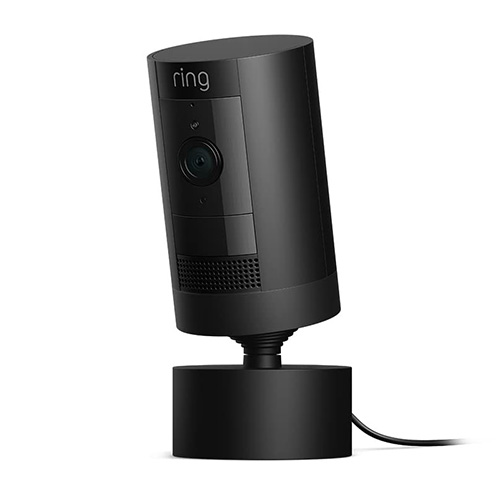 The Ring Outdoor Camera Battery (Stick Up Cam) with Pan-Tilt Mount attached.